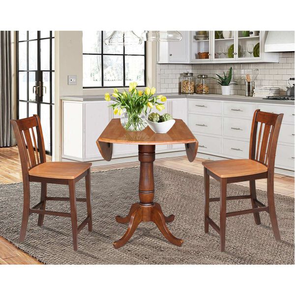 Cinnamon and Espresso 36-Inch High Round Pedestal Counter Height Table with Stools, 3-Piece, image 4