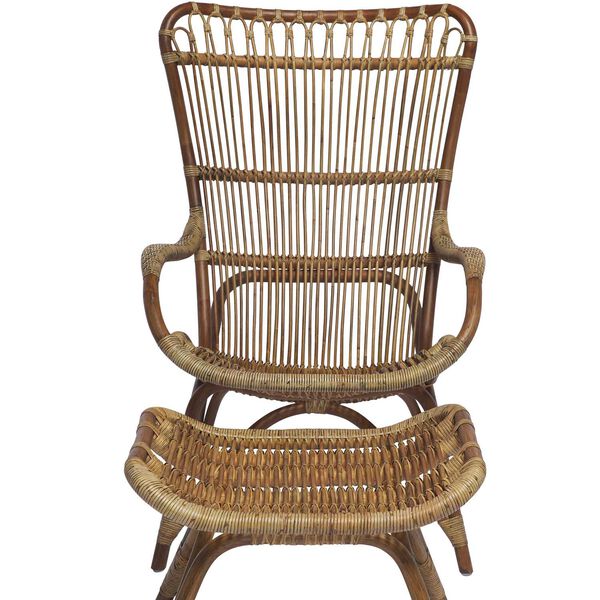 Monet Antique Highback Rattan Lounge Chair and Footstool, image 8