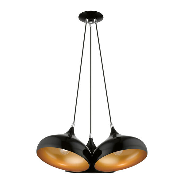 Amador Shiny Black with Polished Chrome Accents Three-Light Cluster Pendant, image 5