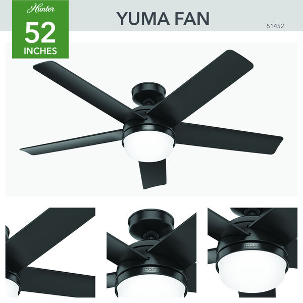 Yuma Matte Black 52-Inch Ceiling Fan with LED Light Kit and Handheld Remote, image 4