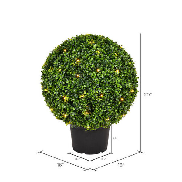 Green 20-Inch Potted Boxwood Ball Plant with LED Lights, image 2