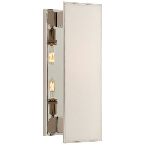 Albertine Medium Sconce in Polished Nickel with Linen Diffuser by Thomas O'Brien, image 1