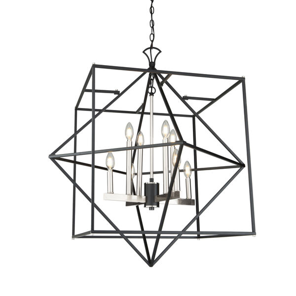 Roxton Matte Black and Polished Nickel Eight-Light Chandelier, image 1