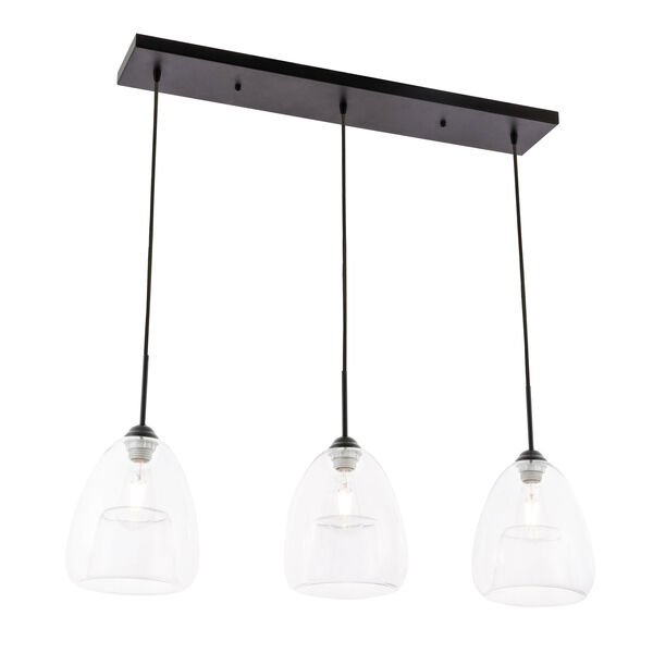 Kason Black 36-Inch Three-Light Pendant with Clear Glass, image 4