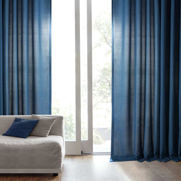 Deep Blue Dobby Linen 84-Inch Curtain Single Panel, image 3