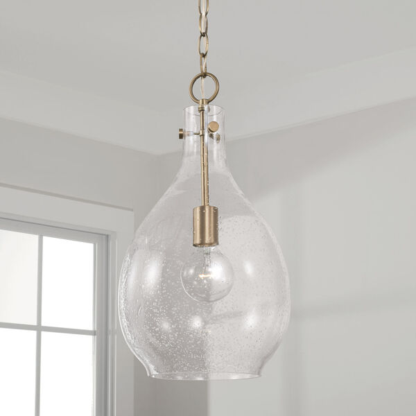 Brentwood Aged Brass One-Light Pendant with Clear Seeded Glass, image 3
