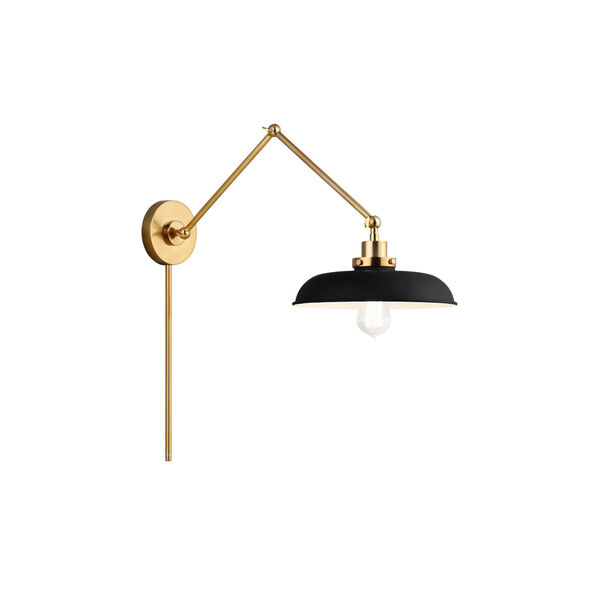 Wellfleet Midnight Black and Burnished Brass One-Light Double Arm Wide Task Sconce, image 4