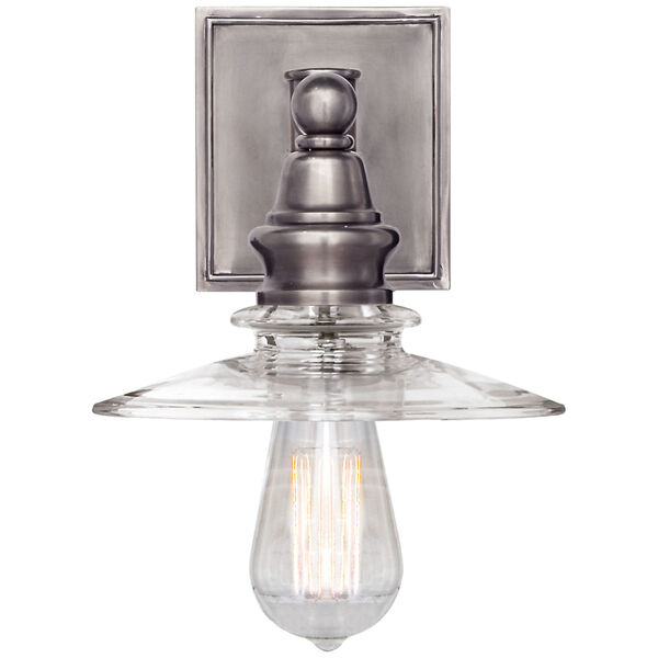 Covington Shield Sconce in Antique Nickel with Clear Glass by Chapman and Myers, image 1