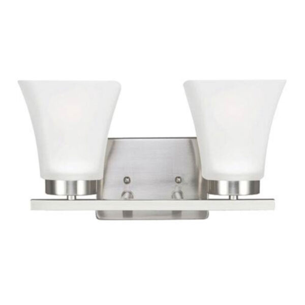 Kate Brushed Nickel Two-Light Wall Sconce with Satin Etched Glass, image 1