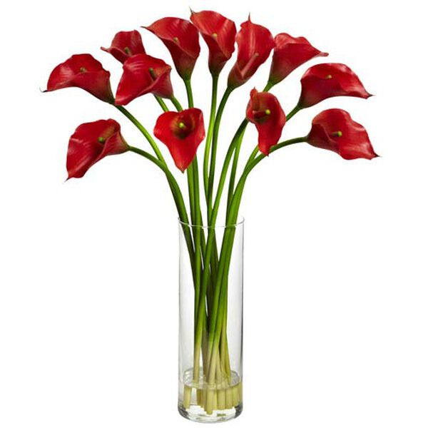 Red Mini Calla Lily Silk Flower Arrangement, image 1