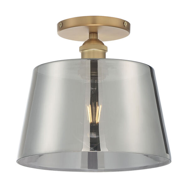 Motif Brushed Brass and Smoked Glass 10-Inch One-Light Semi-Flush Mount, image 4