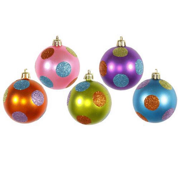 Multi-Color Polka Dot Ball Ornament 2.4-inch 15/Box, image 1