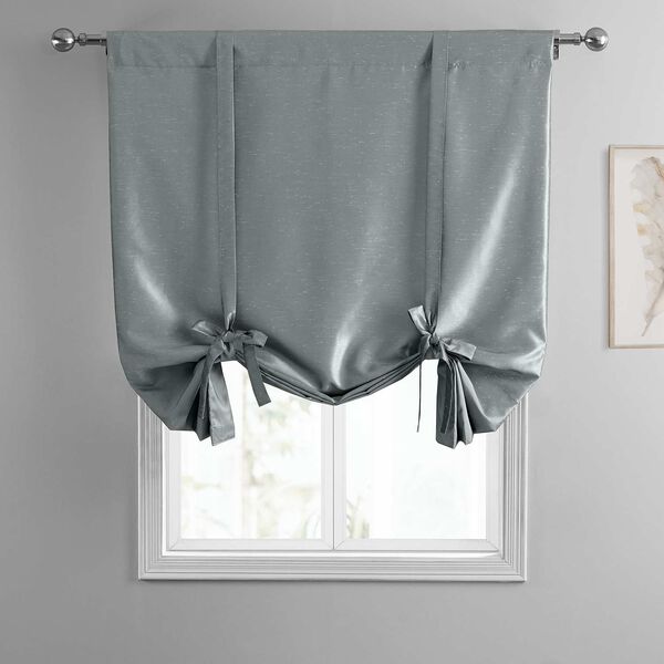 Storm Grey Vintage Textured Faux Dupioni Silk Tie-Up Window Shade Single Panel, image 3