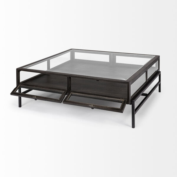Arelius II Brown and Black Square Glass Top Display Coffee Table, image 5