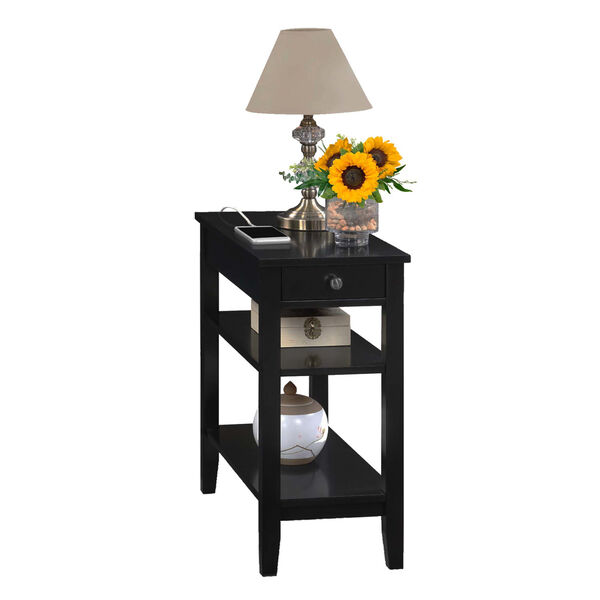 Black American Heritage One Drawer Chairside End Table with Charging Station and Shelves, image 3