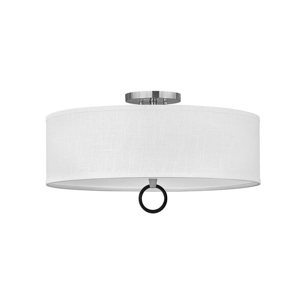 Link Brushed Nickel Four-Light LED Semi-Flush Mount with Off White Linen Shade, image 2