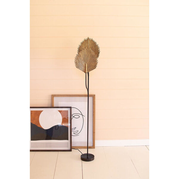 Gold One-Light Floor Lamp with Antique Leaves Detail, image 2