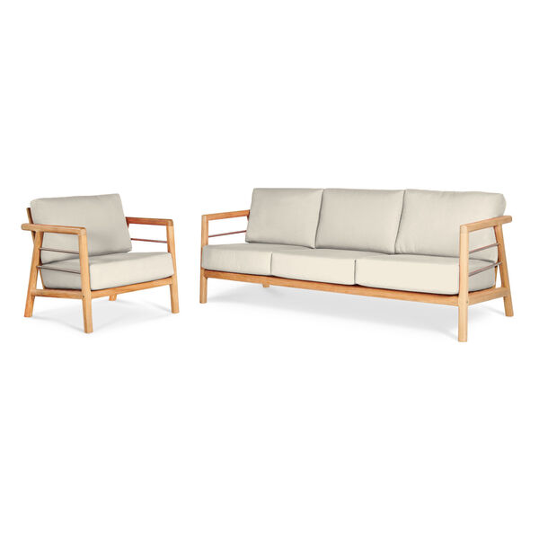 Aalto Natural Teak Deep Seating Four-Piece Outdoor Sofa Set with Sunbrella Cushion, image 2
