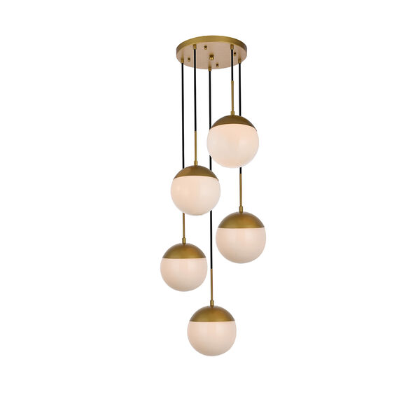 Eclipse Brass and Frosted White 18-Inch Five-Light Pendant, image 3