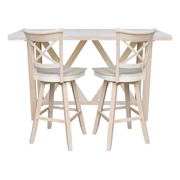 Natural Bar Height Table With Two Cross Back Swivel Bar Stool, Three-Piece, image 2