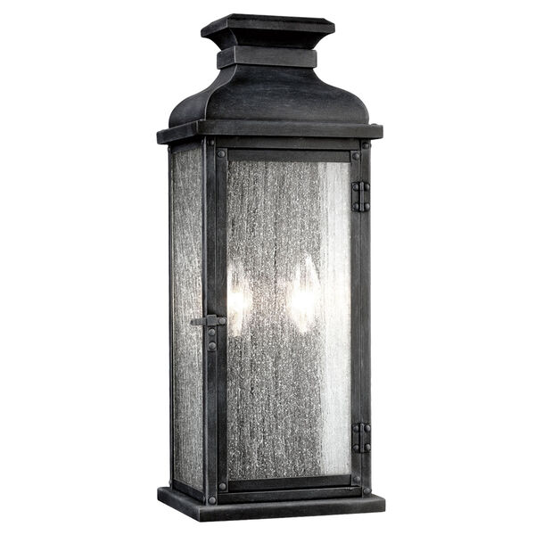 Pediment Dark Weathered Zinc Two-Light 18-Inch Outdoor Wall Sconce, image 1