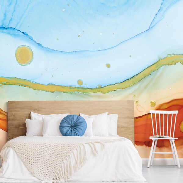 Blue and Orange Sea Foam Peel and Stick Wallpaper, image 1