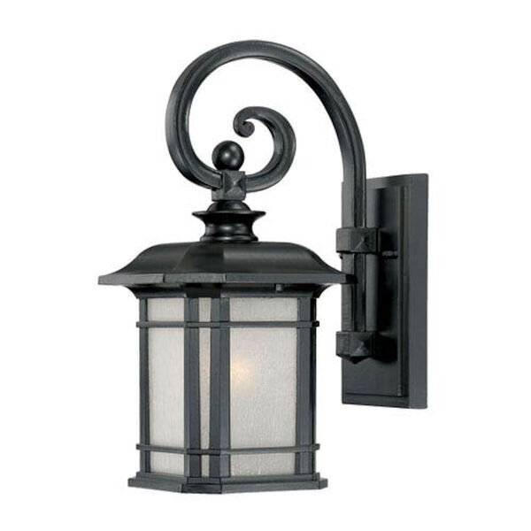Somerset Matte Black Small 14.25-Inch Wall Lantern with Frosted Clear Seeded Glass, image 1