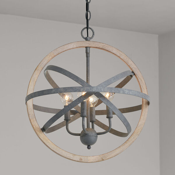 Iron and Wood 18-Inch Four-Light Pendant, image 4