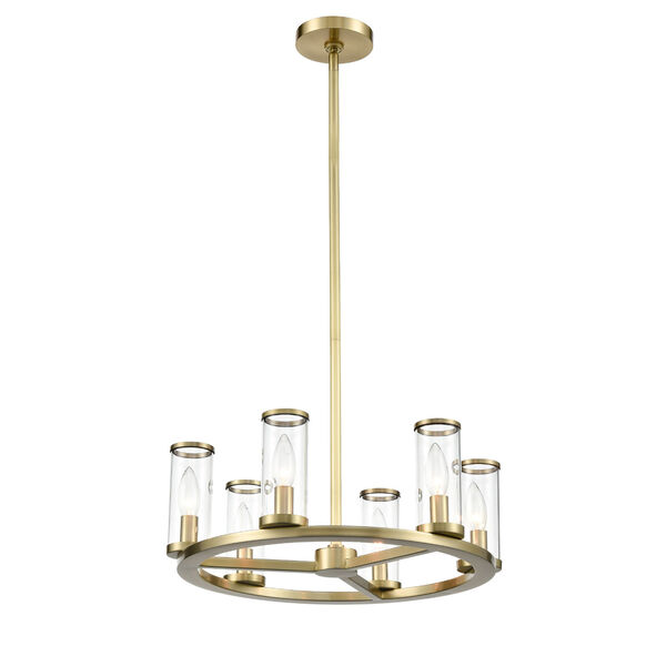 Revolve Natural Brass Six-Light Chandelier with Clear Glass, image 1