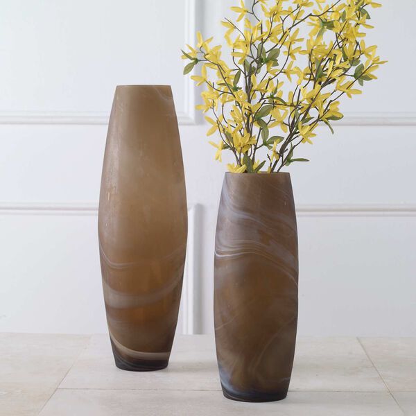 Delicate Swirl Caramel Glass Vase, Set of 2, image 2