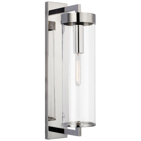 Liaison Large Bracketed Outdoor Wall Sconce in Polished Nickel with Clear Glass by Kelly Wearstler, image 1