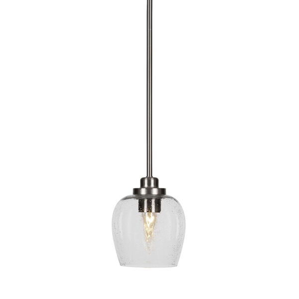 Odyssey Brushed Nickel Eight-Inch One-Light Mini Pendant with Clear Bubble Glass Shade, image 1