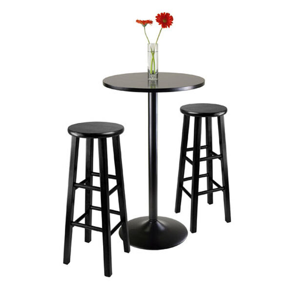 Obsidian Square Black Pub Table with Two 29 Inch Wood Stool Square Legs, Three Piece, image 2
