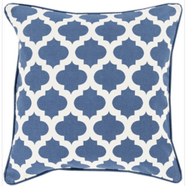 Moroccan Printed Lattice Navy and Ivory 20-Inch Pillow with Down Fill, image 1