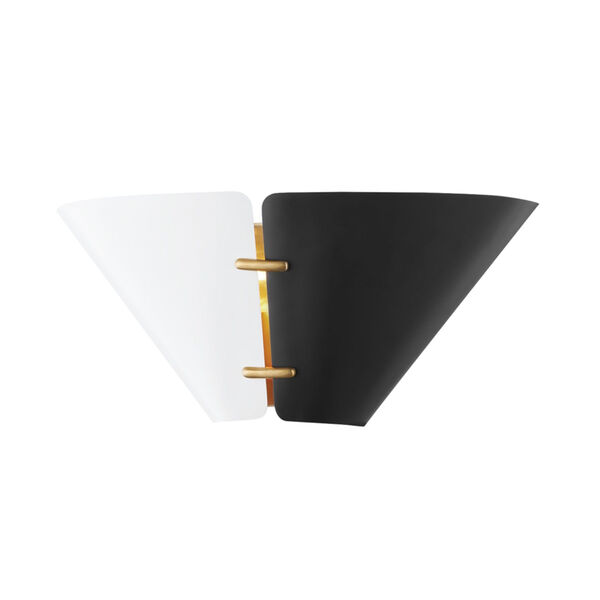 Split Black and White Brass 12-Inch Two-Light Wall Sconce, image 1