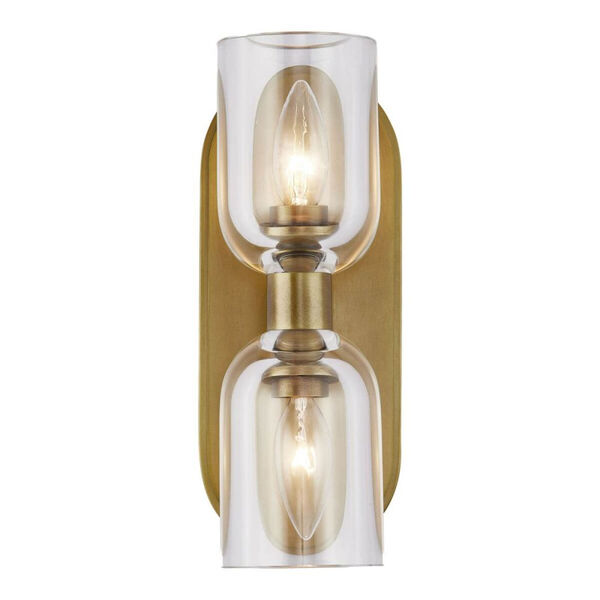 Lucian Vintage Brass Two-Light Bath Vanity with Clear Crystal Shades, image 1