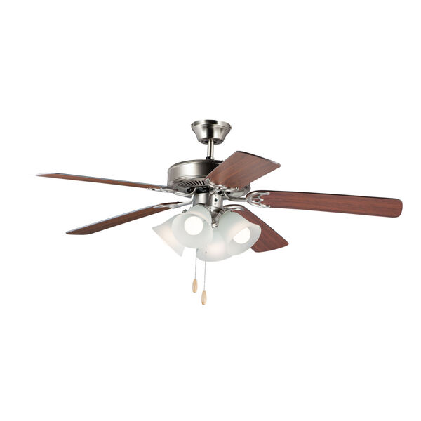 Basic-Max Satin Nickel and Walnut and Pecan Four-Light LED Indoor Ceiling Fan, image 1