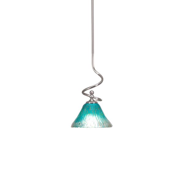 Capri Brushed Nickel One-Light Mini Pendant with Teal Crystal Glass, image 1