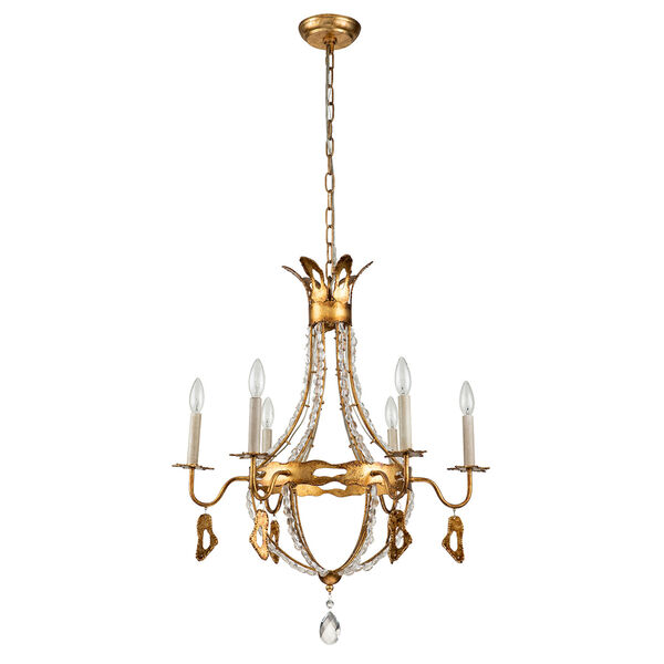 Monteleone Antique Gold Six-Light Chandelier with Crystal Beading, image 2
