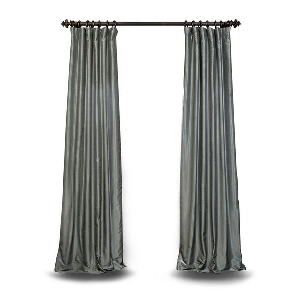 Grey 108 x 50 In. Textured Faux Dupioni Silk Single Panel Curtain, image 1