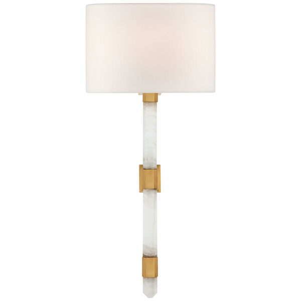 Adaline Medium Tail Sconce in Antique-Burnished Brass and Quartz with Linen Shade by Suzanne Kasler, image 1