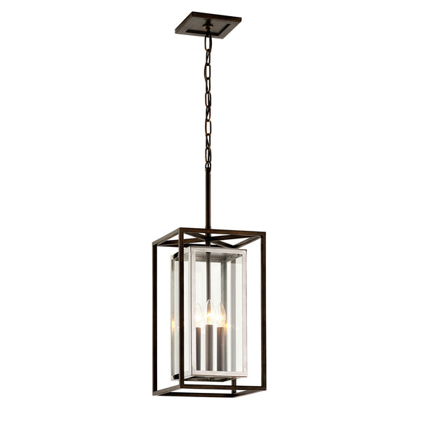Morgan Bronze with Polished Stainless Three-Light Outdoor Pendant with Dark Bronze, image 1