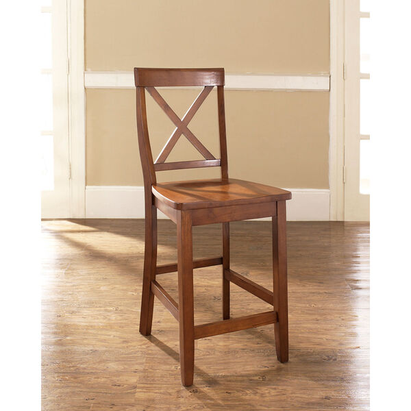 X-Back Bar Stool in Classic Cherry Finish with 24 Inch Seat Height- Set of Two, image 5