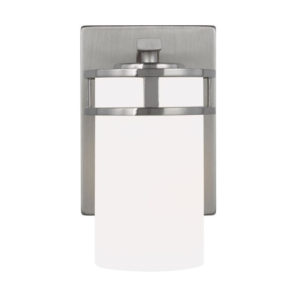 Robie Brushed Nickel One-Light Bath Vanity with Etched White Inside Shade, image 1