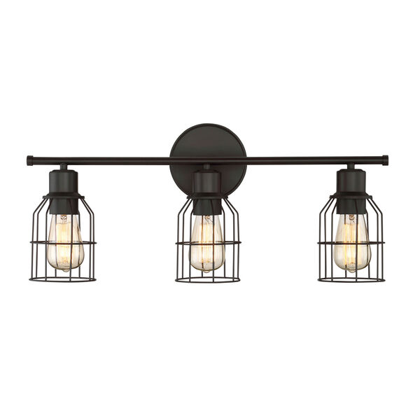 Afton Rubbed Bronze Caged Three-Light Industrial Vanity, image 1