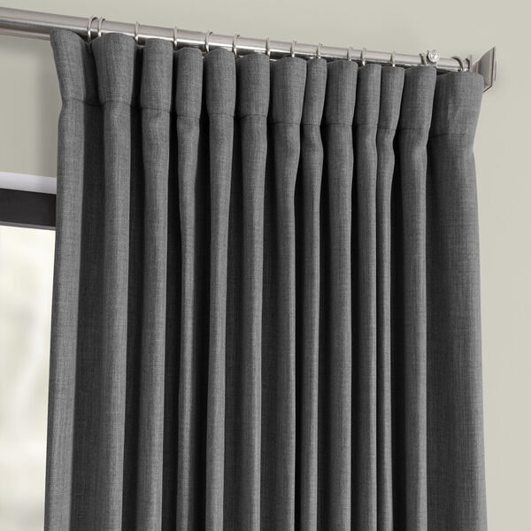 Grey Faux Linen Extra Wide Blackout Curtain Single Panel, image 2