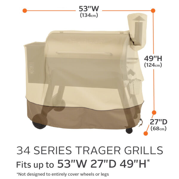 Ash Beige and Brown 53-Inch Traeger Pellet BBQ Grill with Exhaust Arm Cover, image 4