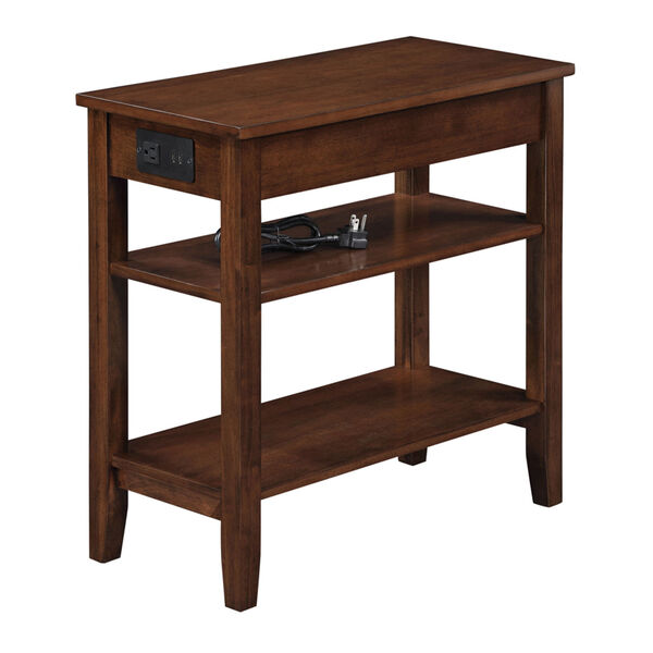 Brown American Heritage One Drawer Chairside End Table with Charging Station and Shelves, image 4