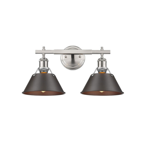 Orwell Pewter Two-Light Bath Vanity with Rubbed Bronze Shades, image 2