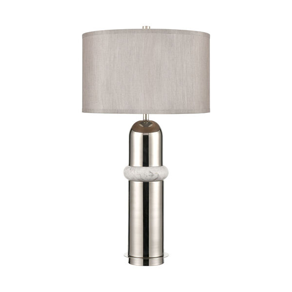 Silver Bullet Polished nickel and White Marble One-Light Table Lamp, image 6